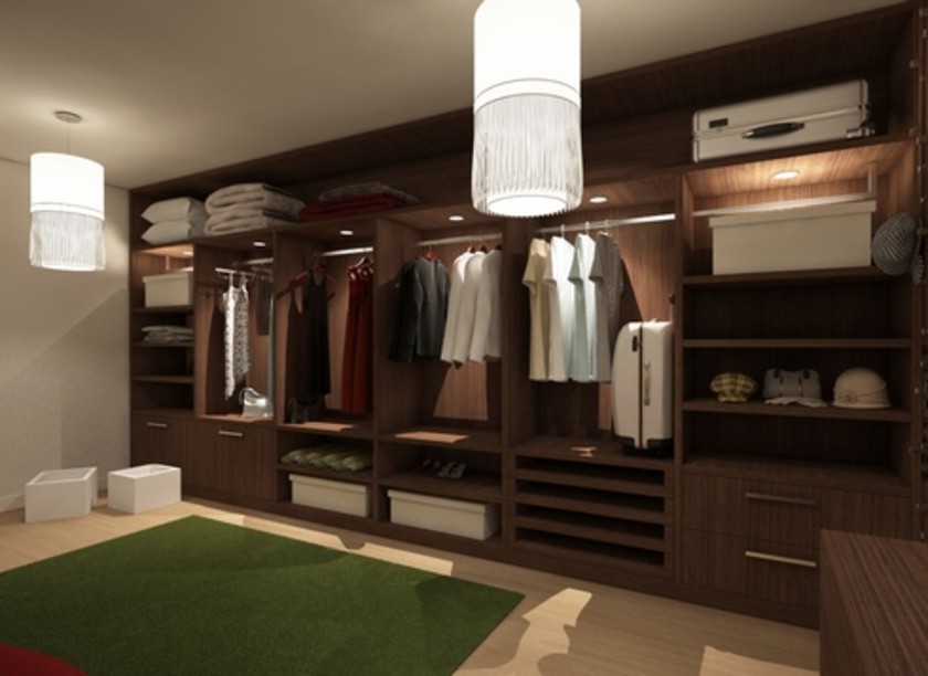 Классическая гардеробная комната из массива с подсветкой